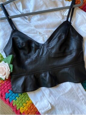 Olivia + James Faux Leather Peplum Crop Top